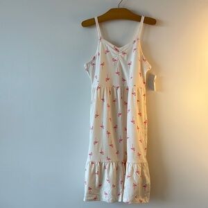 White Dress with Pink Flamingo Print